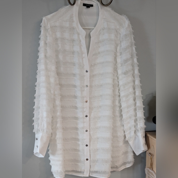 Alfani White Textured Blouse V-Neck Long Sleeve - Picture 14 of 16